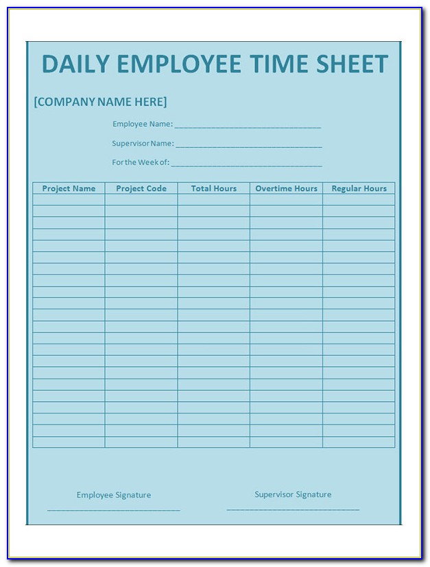 Employee Daily Timesheet Template Excel