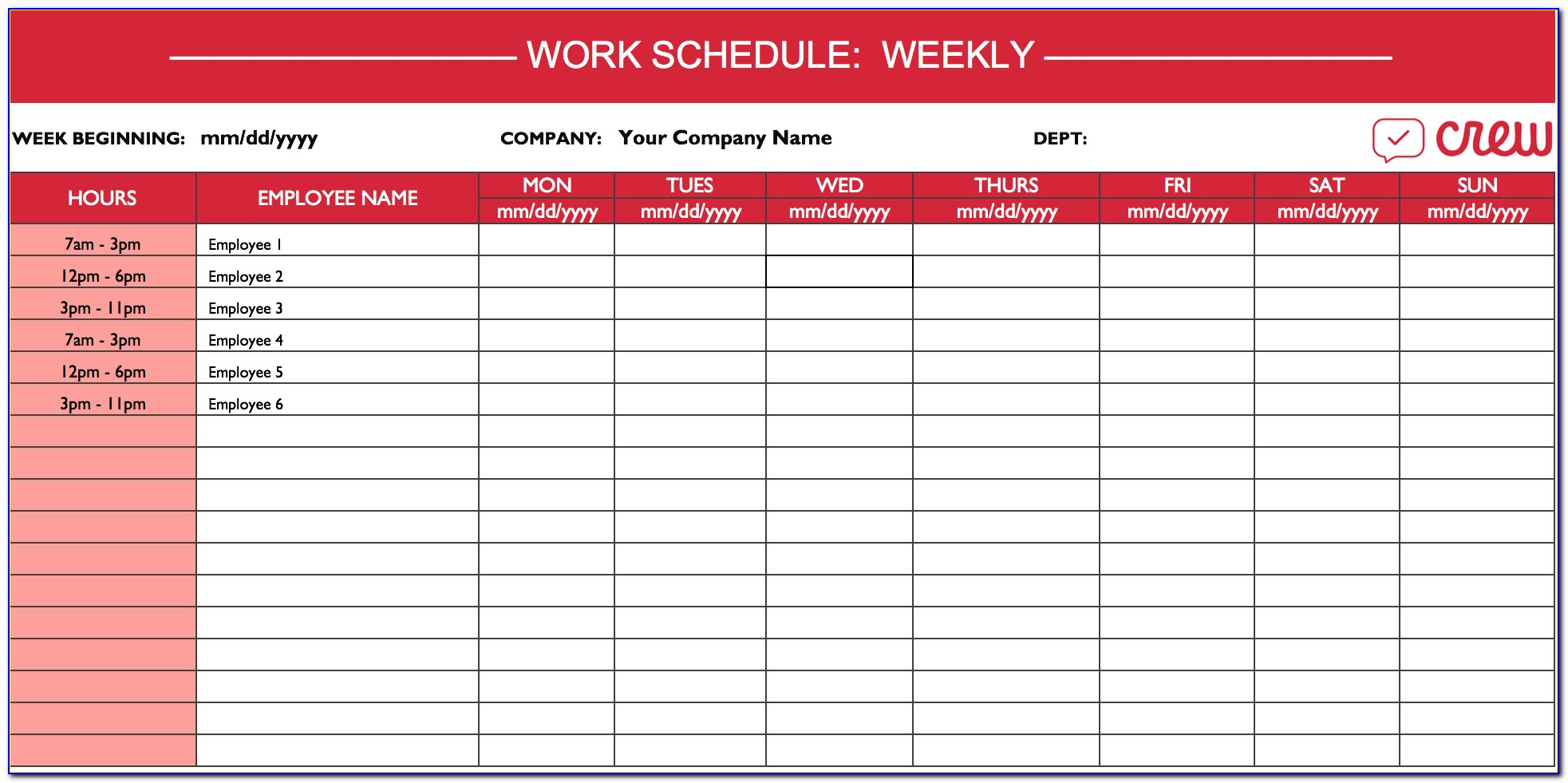 Employee Monthly Schedule Template Free