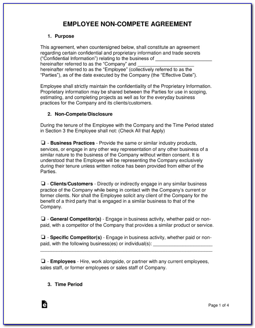 Employee Non Competition Agreement Template