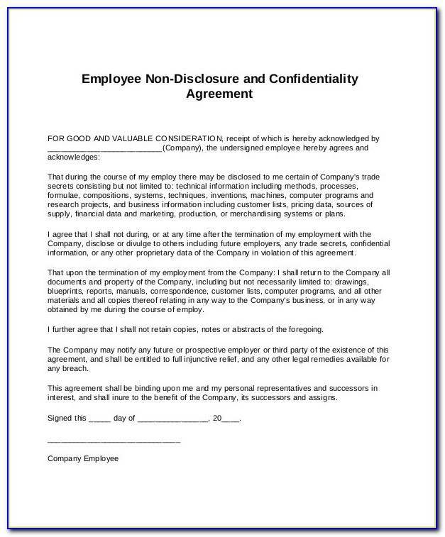 Employee Non Disclosure Agreement Template Doc