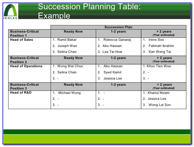 Employee Succession Plan Example