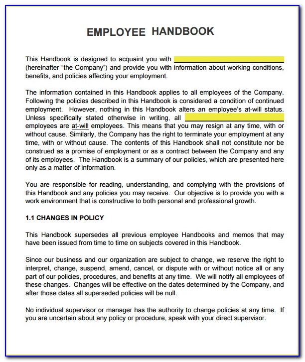 Employees Handbook Template