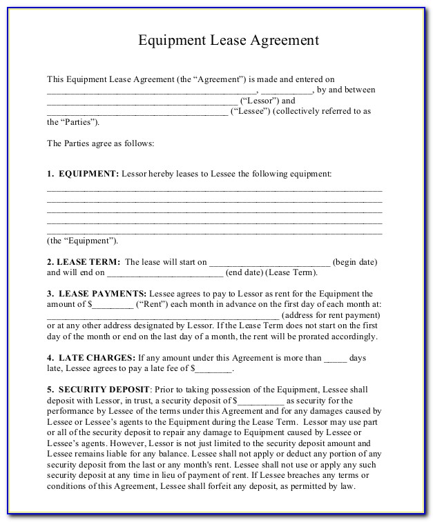 Equipment Rental Contract Forms