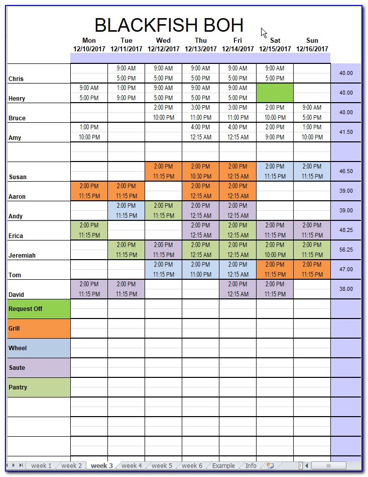 Excel Restaurant Schedule Template