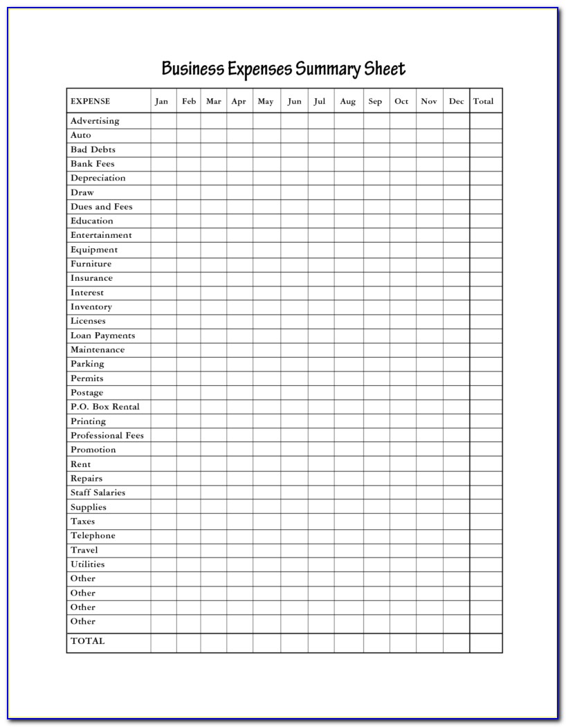 Excel Spreadsheet Template For Small Business Expenses