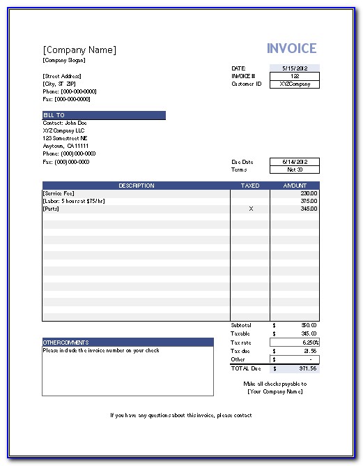 Excel Template For Invoices Free