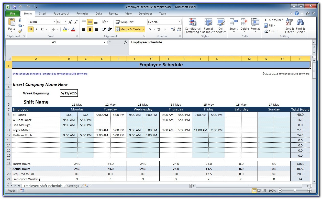 Excel Templates For Scheduling Employees