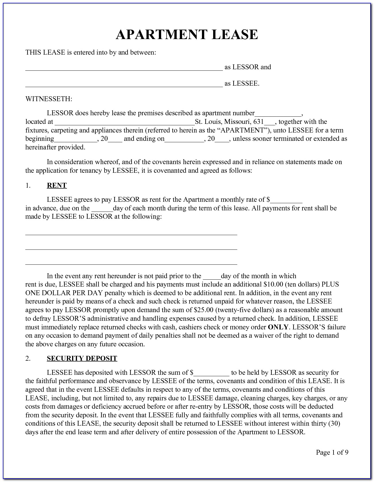 Free Apartment Rental Contract Template