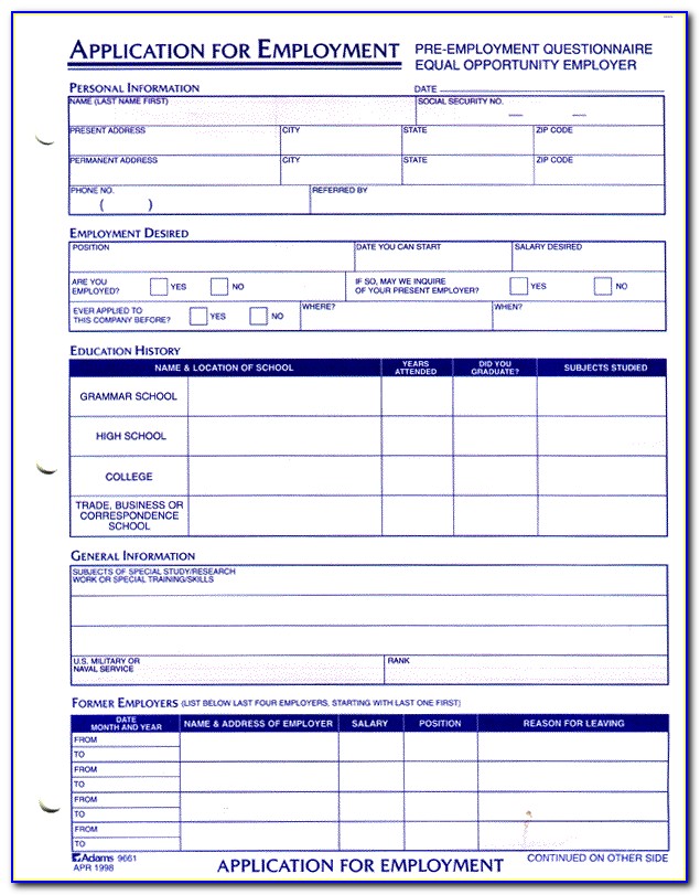 Free Bilingual Employment Application Template