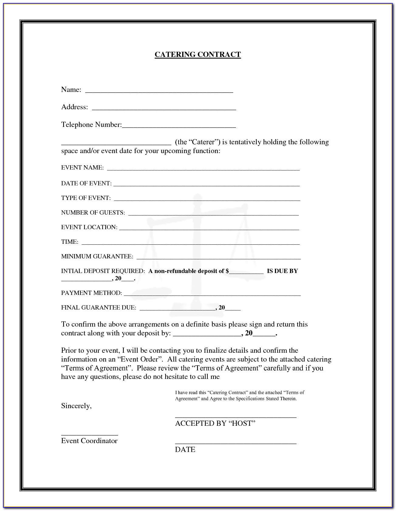 Free Catering Contract Form