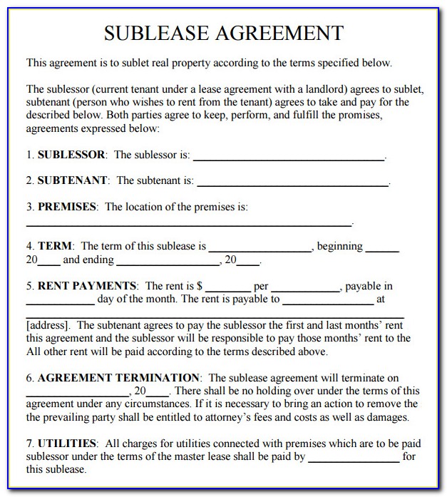 Free Commercial Sublease Agreement Template Uk