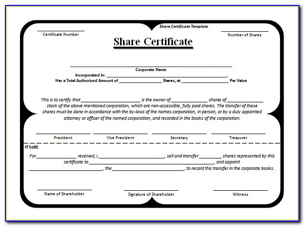 Free Company Share Certificate Template South Africa