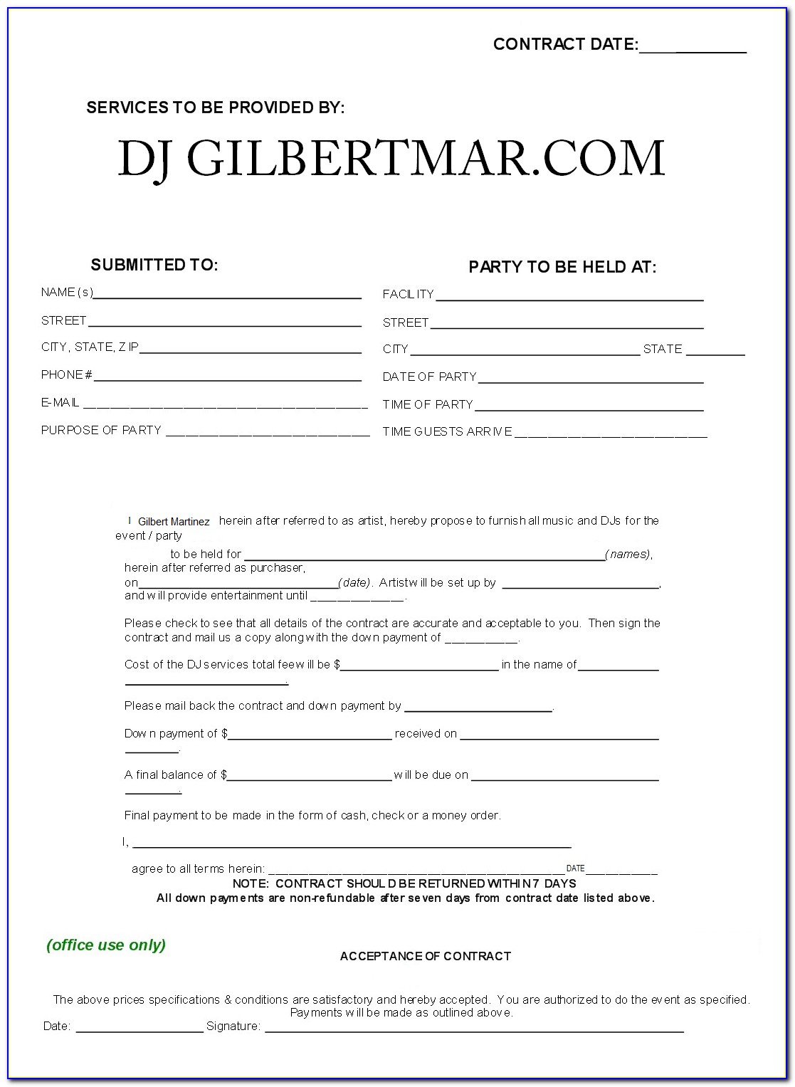 Free Dj Contracts Templates