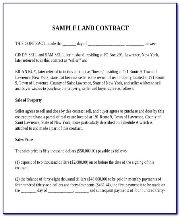 Free Land Contract Forms Indiana