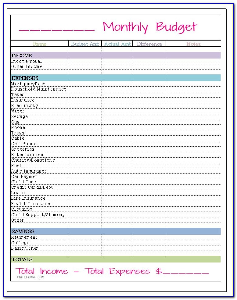 Free Monthly Household Budget Template