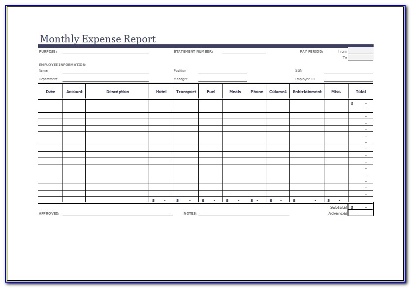 Monthly Expense Report Template Ms Excel Word Document Templates Expense Report Template Excel
