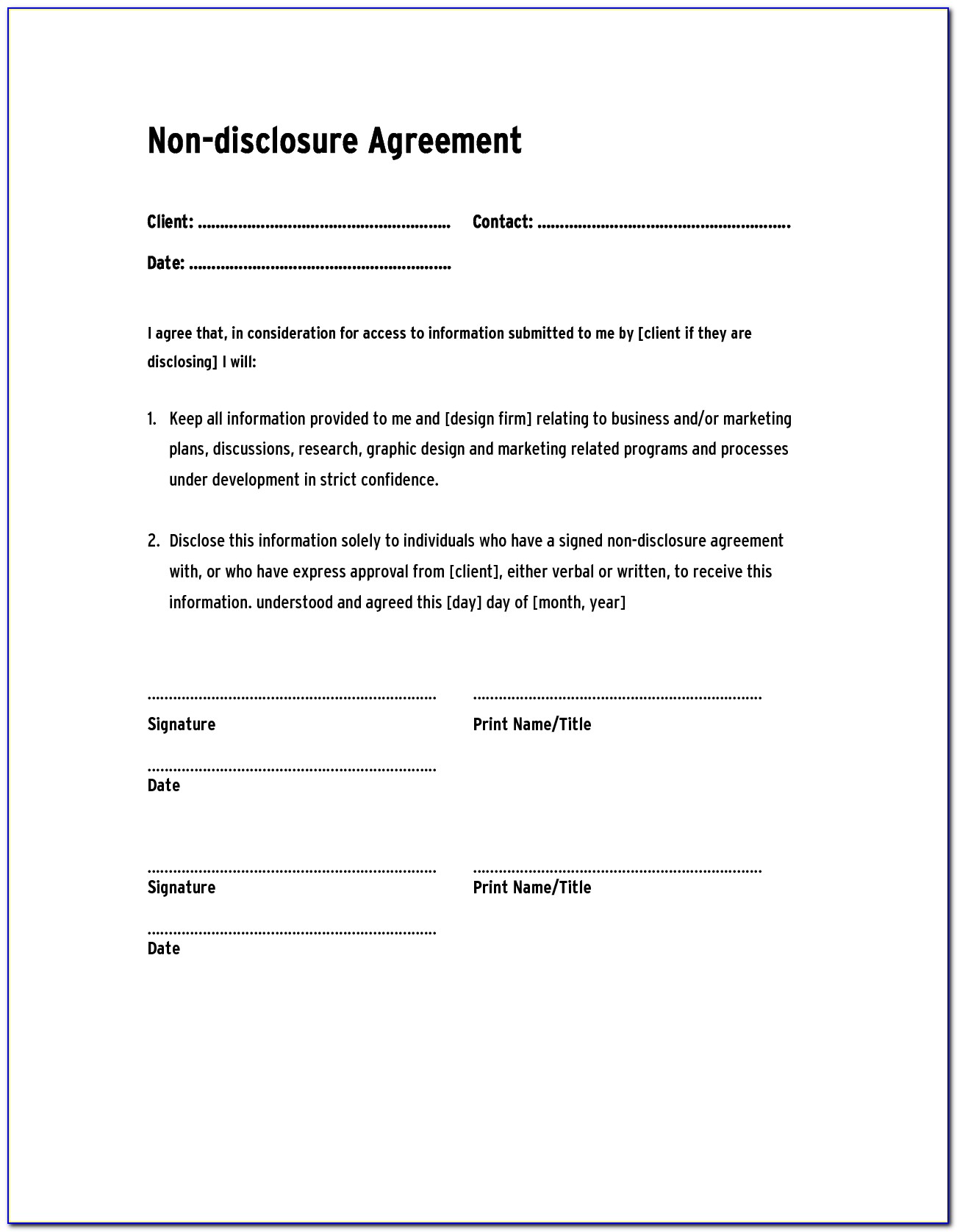 Free Non Disclosure Agreement Template Word Canada