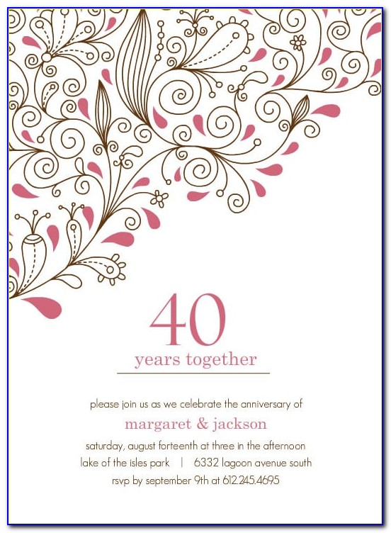 Free Printable 40th Wedding Anniversary Invitation Templates