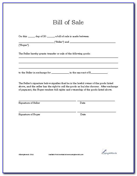 Free Printable Bill Of Sale Template For Car