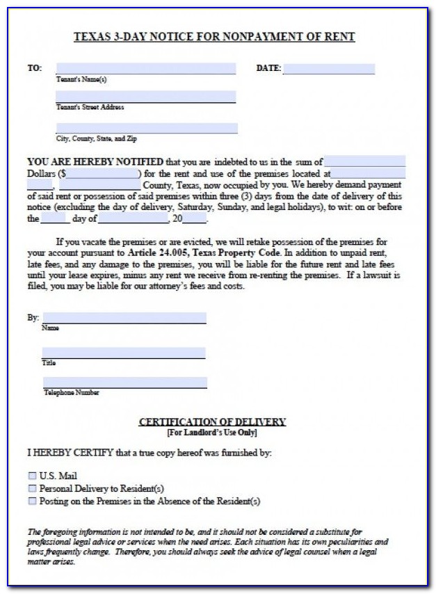 Free Printable Eviction Notice Template Texas