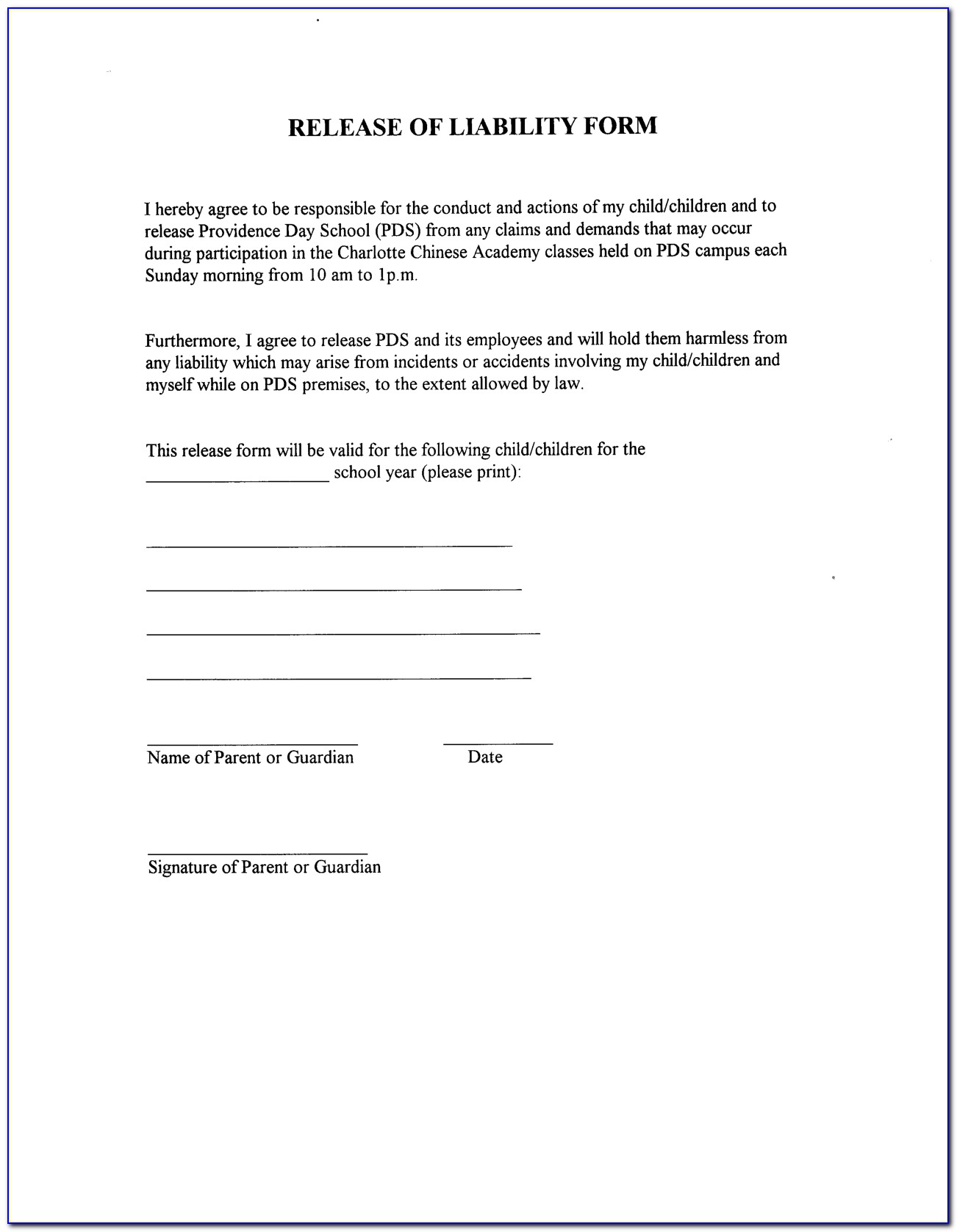 Free Printable Liability Waiver Form