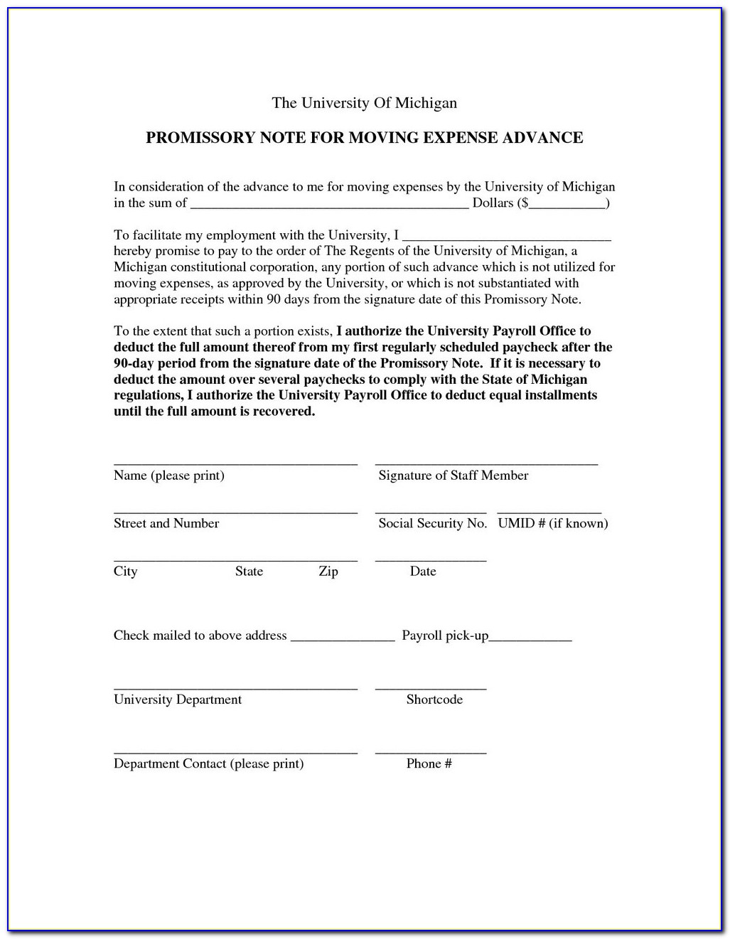 Free Promissory Note Template Canada