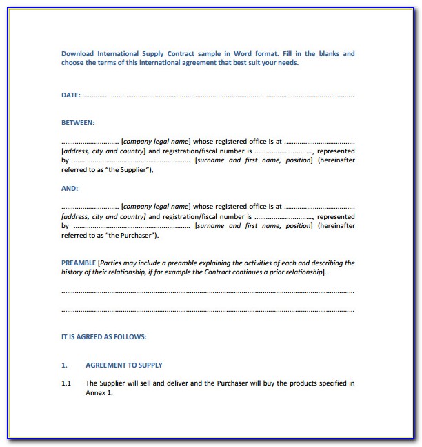 Free Supply Agreement Template South Africa