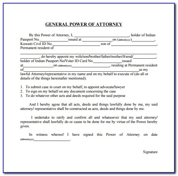 General Power Of Attorney Template Free South Africa