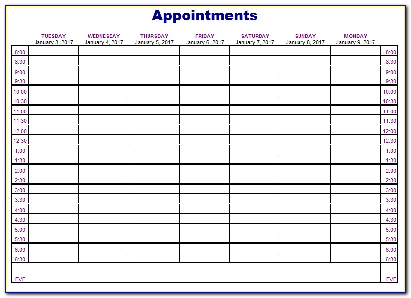 Hairdressing Appointment Book Template