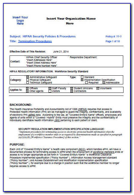 Hipaa Information Security Policy Template
