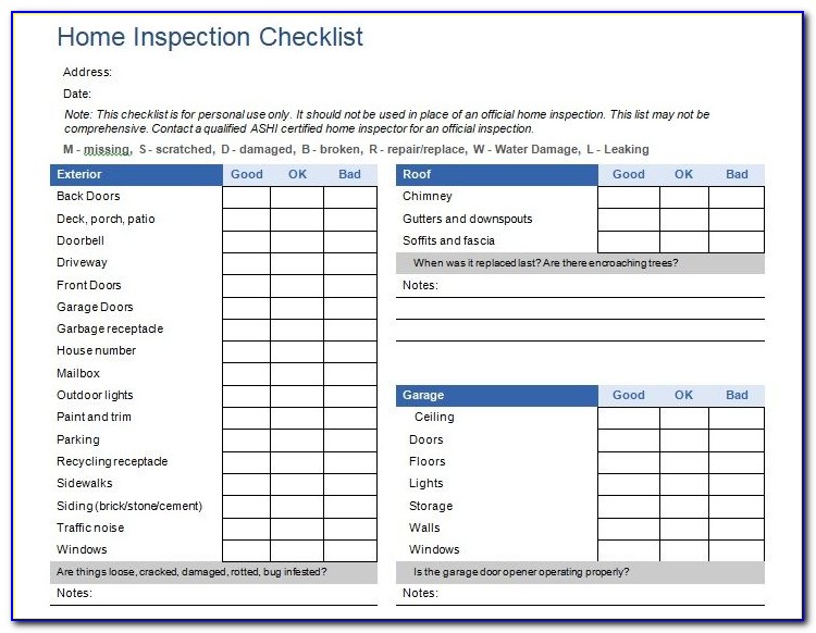 Home Inspection Form Template Excel