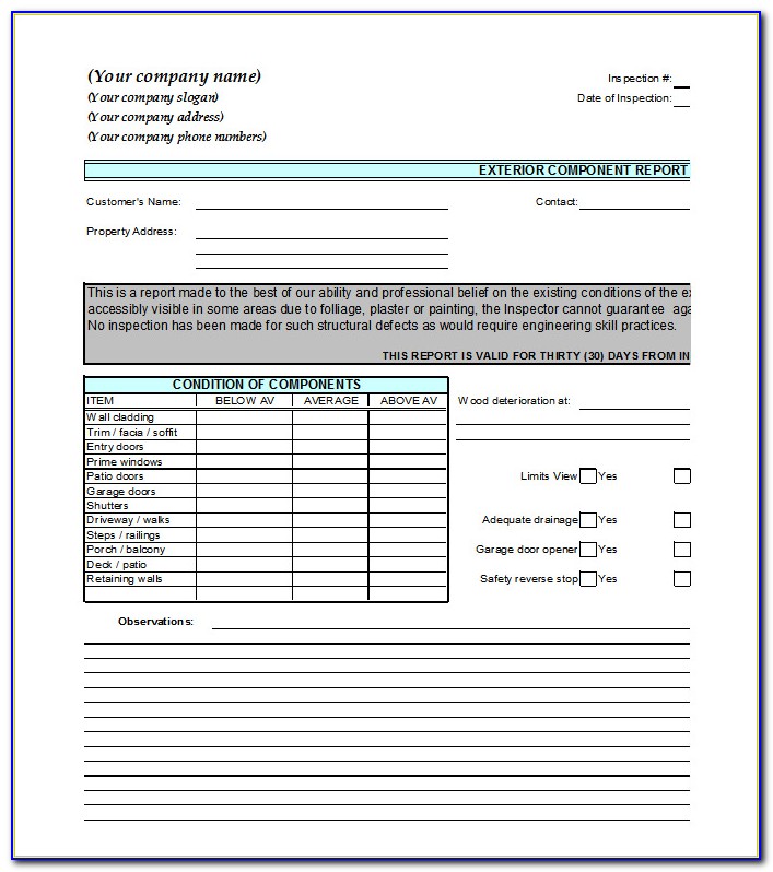 Home Inspection Report Template Word
