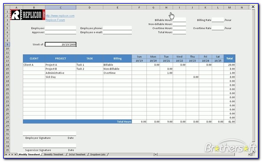 Hourly Timesheet Template Excel Free Download