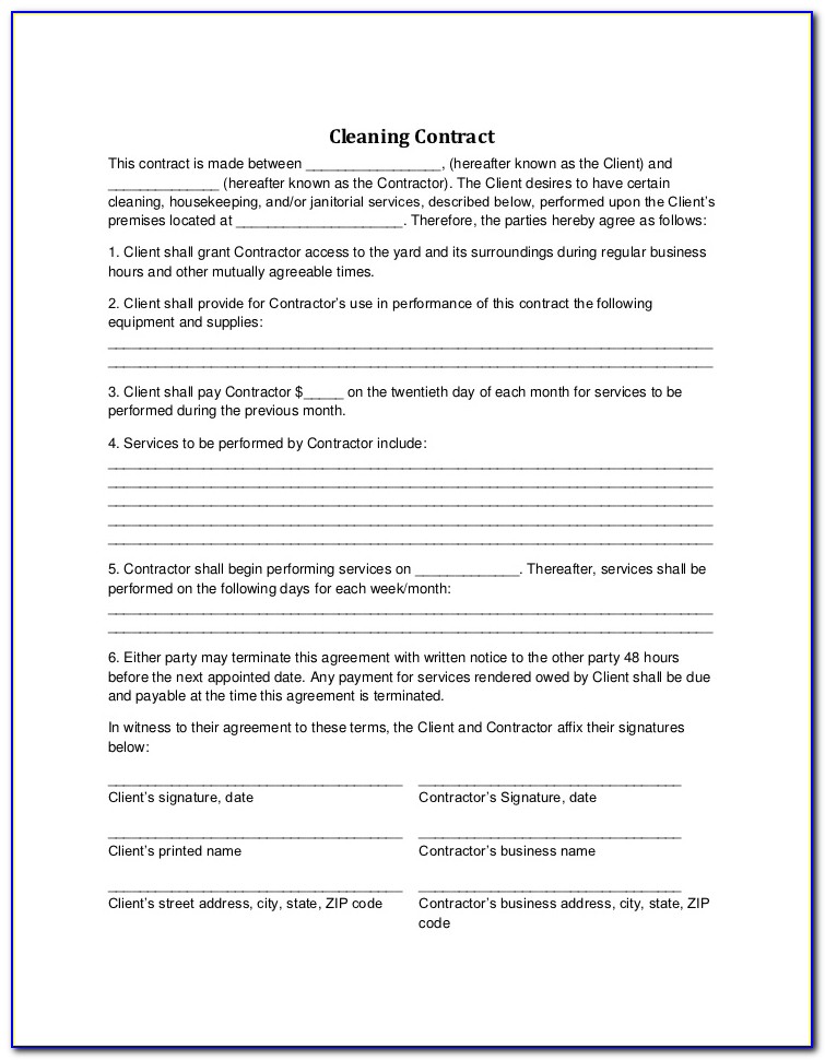 House Cleaning Contract Forms Free