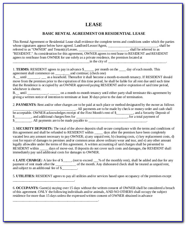 Housing Lease Template Free
