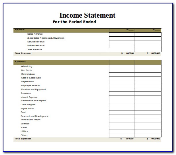 Income Statement Format Excel Free Download