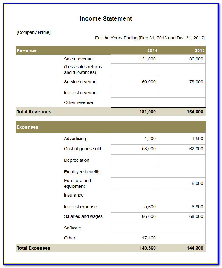 Income Statement Template Excel Free Download
