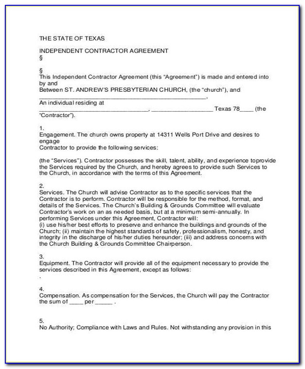 Independent Contractor Agreement Texas Template