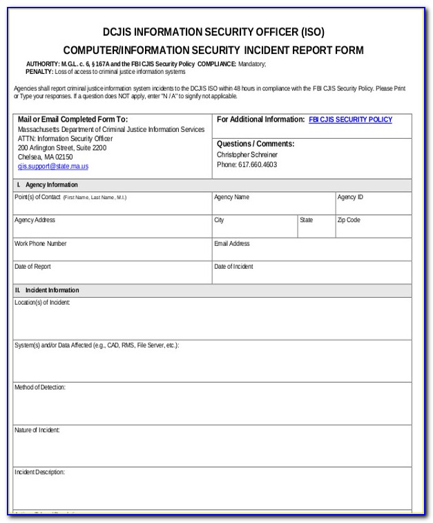 Information Security Incident Reporting Template Word