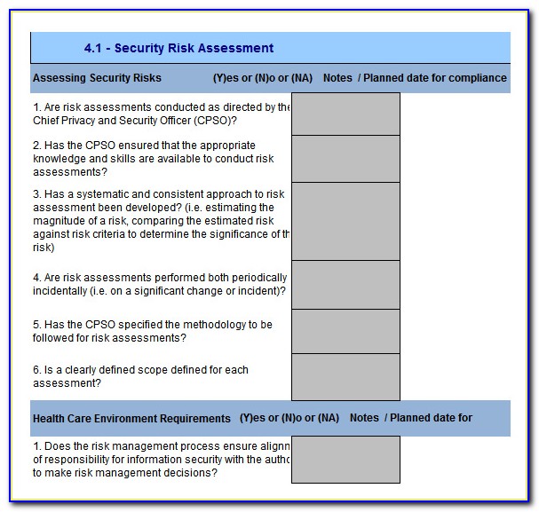 Information Security Risk Assessment Template Excel