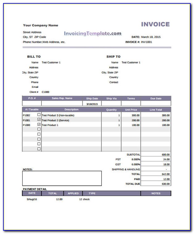 Invoice Down Payment Template