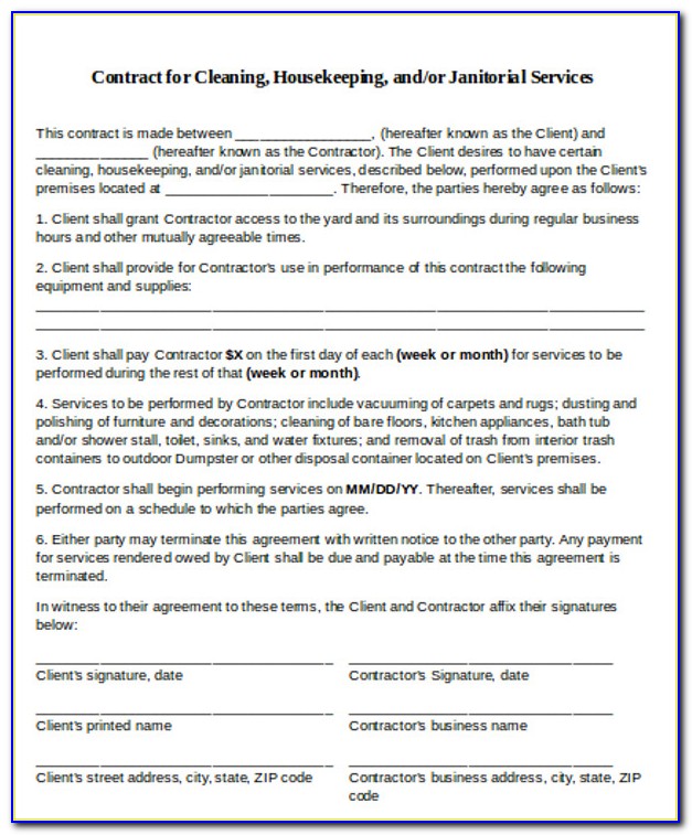 Janitorial Contracts Templates Free