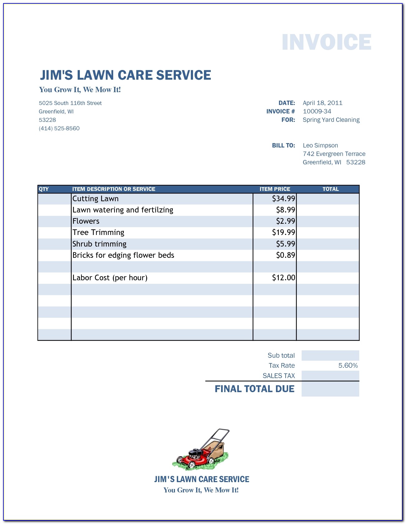13 Best Photos Of Lawn Mowing Invoice Template Lawn Care Invoice Lawn Care Invoices