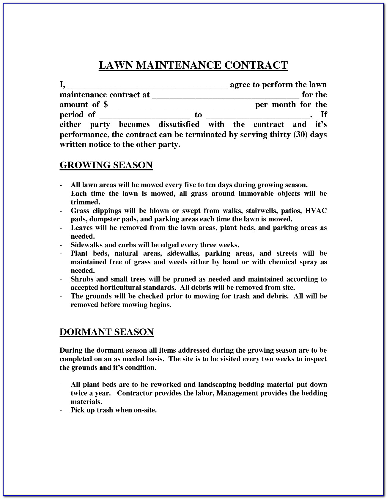 Lawn Mowing Contract Template