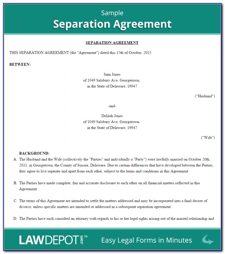 Separation Agreement Template (us) Lawdepot Throughout Separation Agreement Template Ireland