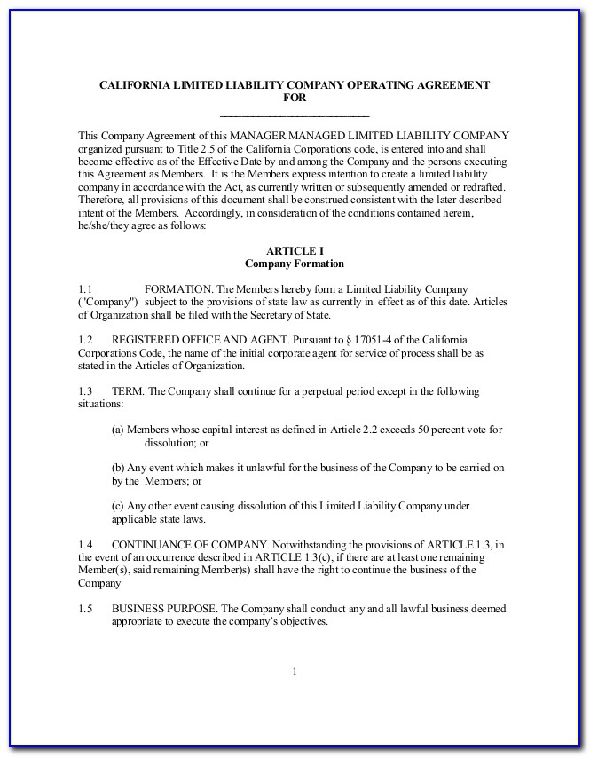 Limited Liability Operating Agreement Template