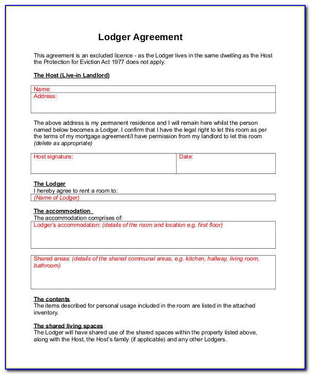 Lodger Agreement Template Free