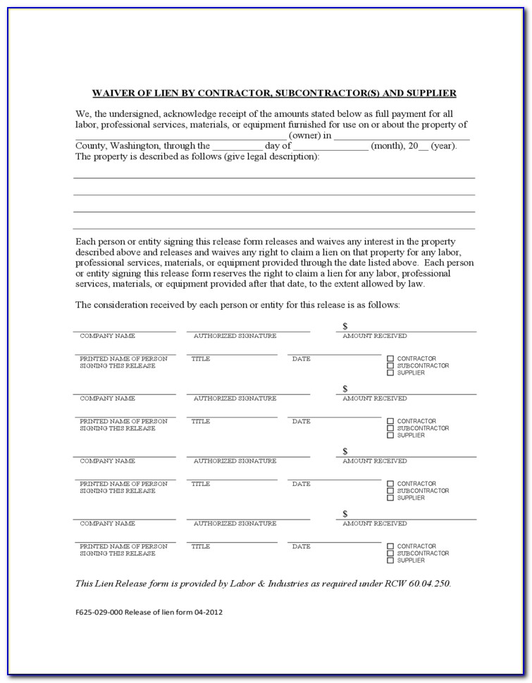Material Supplier Lien Waiver Form