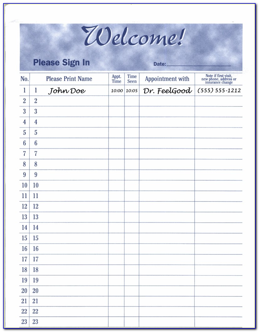 Medical Office Sign In Sheet Template