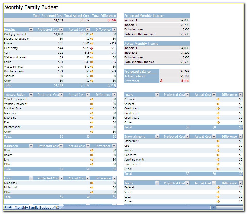 Monthly Household Budget Template Free Uk